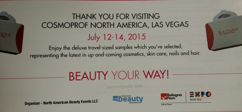 Thank you card from my purchase at the Boutique, Cosmoprof NA