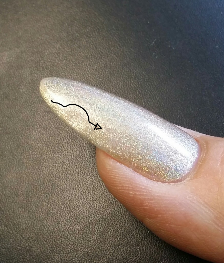 line of light shows bump in nail!